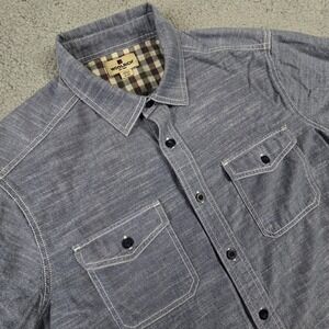 Vintage Woolrich  Shirt Mens XL Blue Chambray Short Sleeve Blue Button Up‎